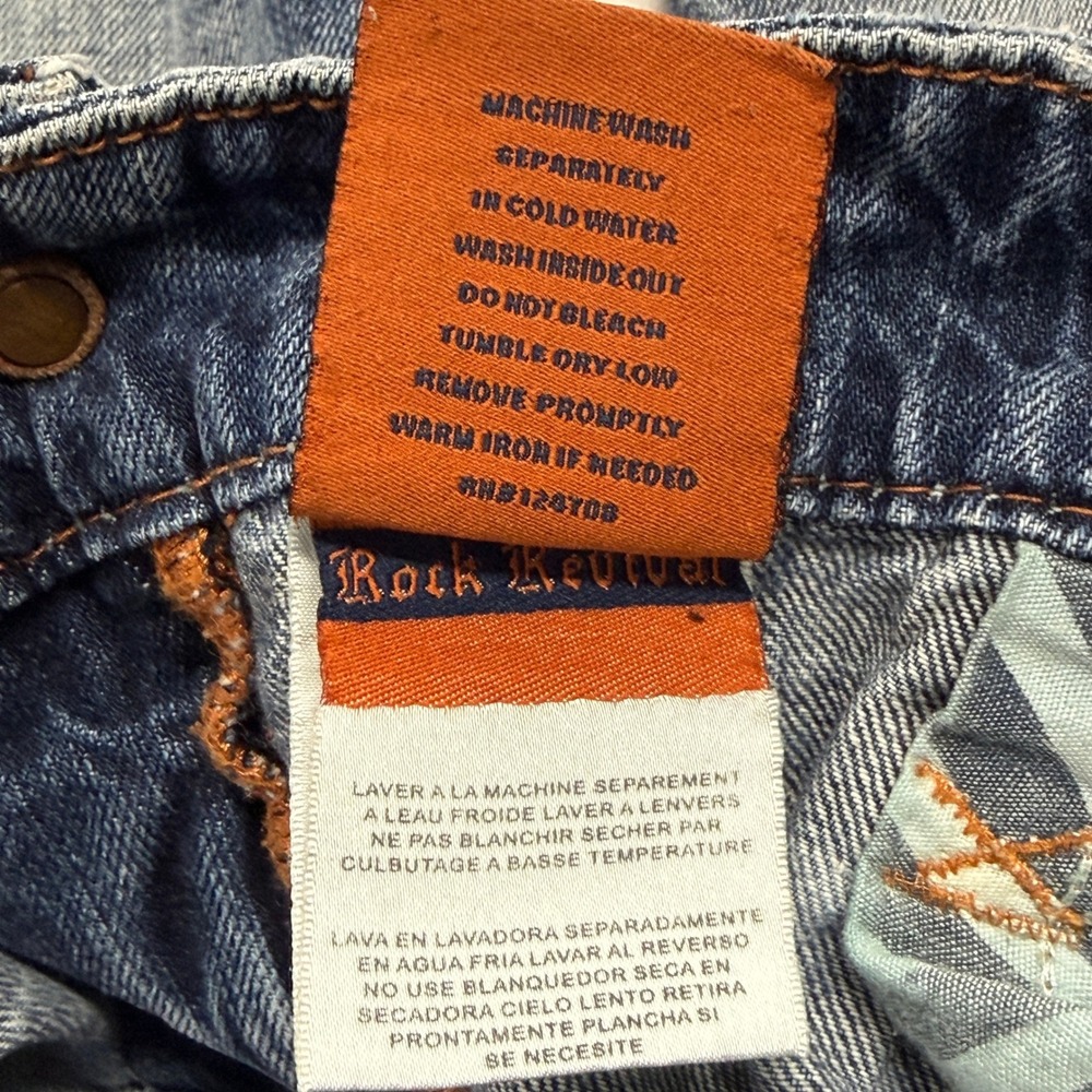 Rock Revival Francis Straight Distressed Blue Jeans Men 38 x 33 Embroidered Y2K - Picture 15 of 16